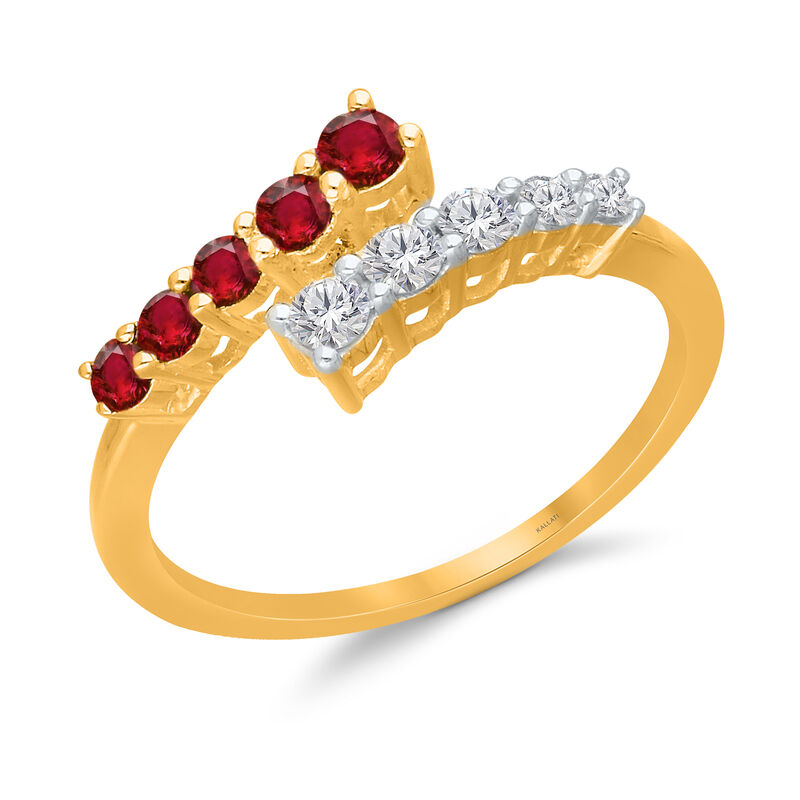 Brilliant-Cut Ruby & Diamond Split Ring in 14k Yellow Gold image number null