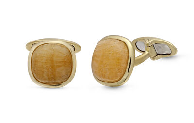 Yellow Lace Agate Stone Cufflinks in Sterling Silver & 14k Yellow Gold Plating