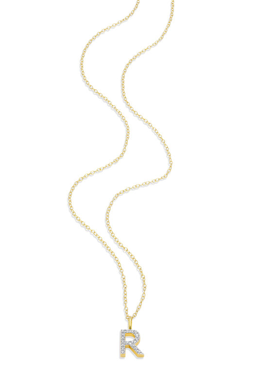 Lab Grown Diamond Letter R Initial Pendant Necklace in 14k Yellow Gold Plated Sterling Silver image number null