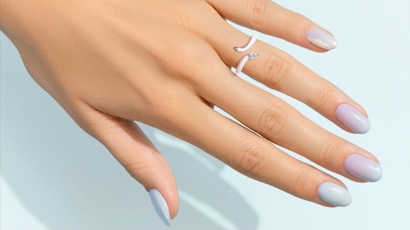 Pear-Shaped Lab Grown Diamond Pink Ceramic Open Style Ring in Sterling Silver image number null