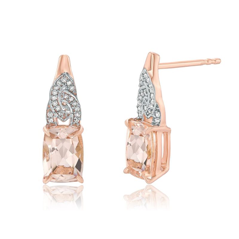 Cushion-Cut Morganite & Diamond Twist Drop Earrings in 10k Rose Gold image number null