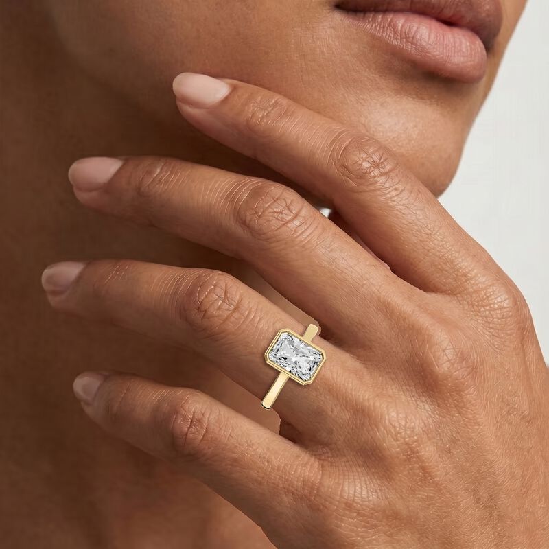 Radiant Lab Grown Diamond 2ct. Bezel Solitaire Engagement Ring in 14k Yellow Gold image number null