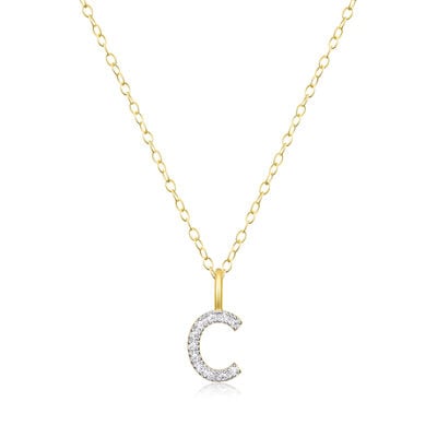 Lab Grown Diamond Letter C Initial Pendant Necklace in 14k Yellow Gold Plated Sterling Silver