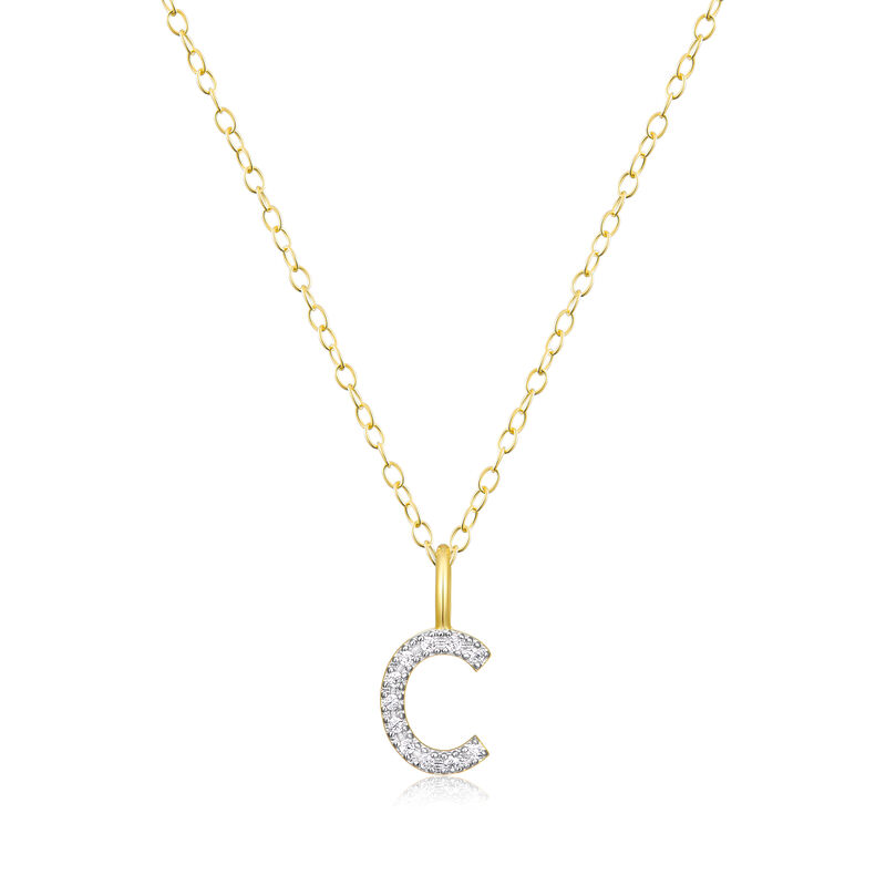 Lab Grown Diamond Letter C Initial Pendant Necklace in 14k Yellow Gold Plated Sterling Silver image number null