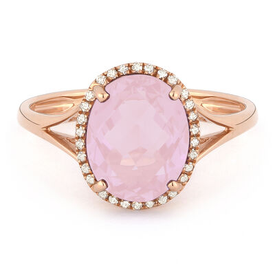 Tahiti Pink Oval Created Spinel Gemstone & Diamond Ring in 14k Rose Gold