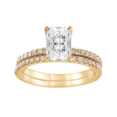 Emerald-Cut Lab Grown 2ctw. Diamond Bridal Set in 14k Yellow Gold