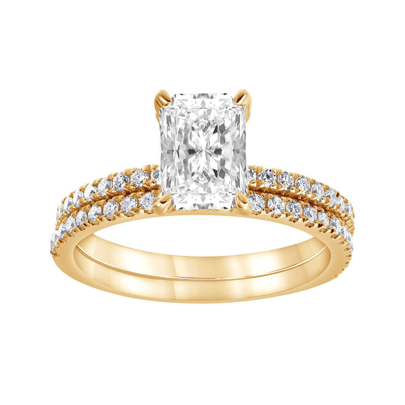 Emerald-Cut Lab Grown 2ctw. Diamond Bridal Set in 14k Yellow Gold image number null