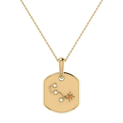 Diamond and Citrine Scorpio Constellation Zodiac Tag Necklace in 14k Yellow Gold Plated Sterling Silver
