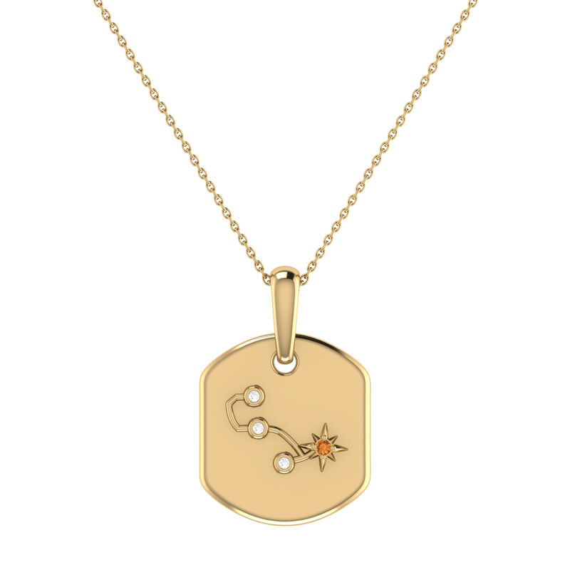 Diamond and Citrine Scorpio Constellation Zodiac Tag Necklace in 14k Yellow Gold Plated Sterling Silver image number null