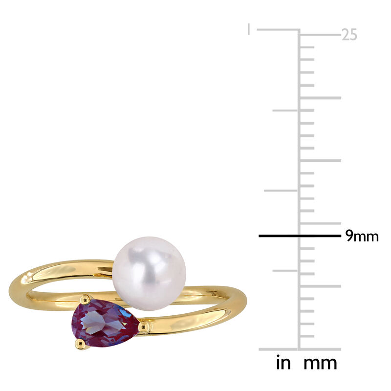 Created Alexandrite & Freshwater Cultured Pearl Ring in Gold Plated image number null