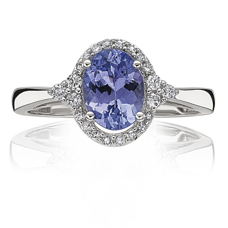 Oval Tanzanite & Diamond Halo Ring in 10k White Gold image number null
