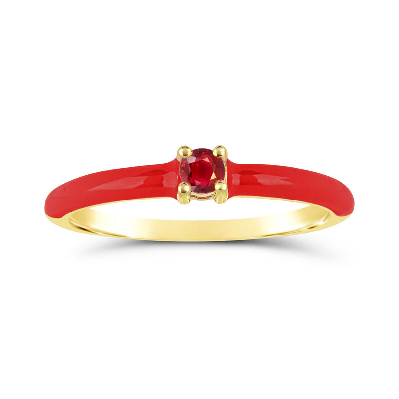 Brilliant-Cut Garnet Enamel Ring in 14k Yellow Gold Plated Sterling Silver image number null