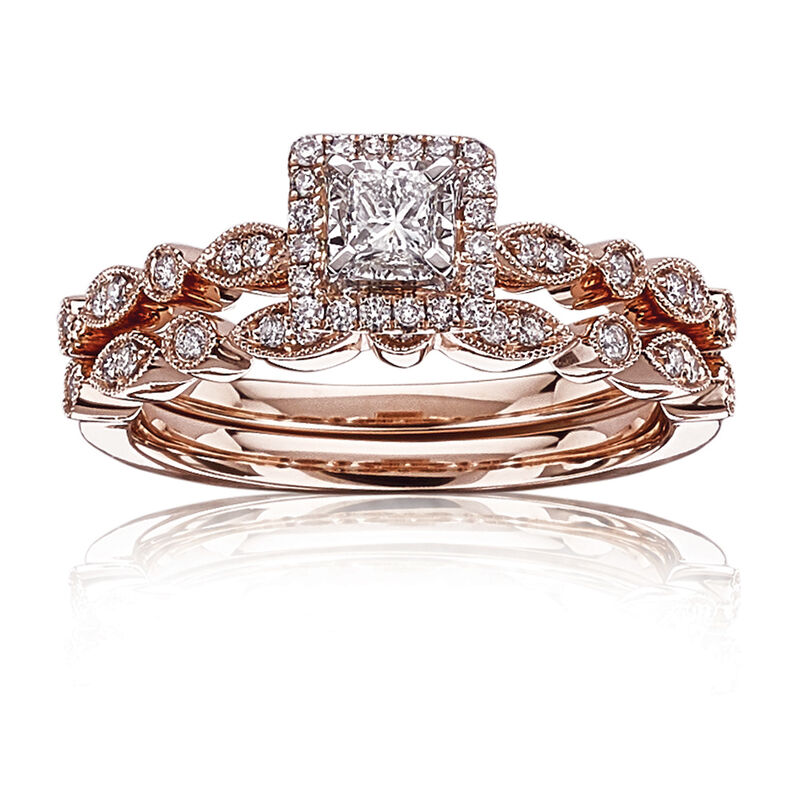 Ellie. Diamond Princess-Cut Halo Engagement Ring in 14k Rose Gold image number null