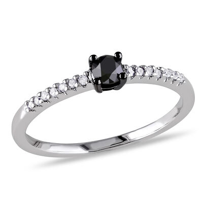 Brilliant-Cut 1/4ctw Black Diamond Engagement Ring in 10k White Gold