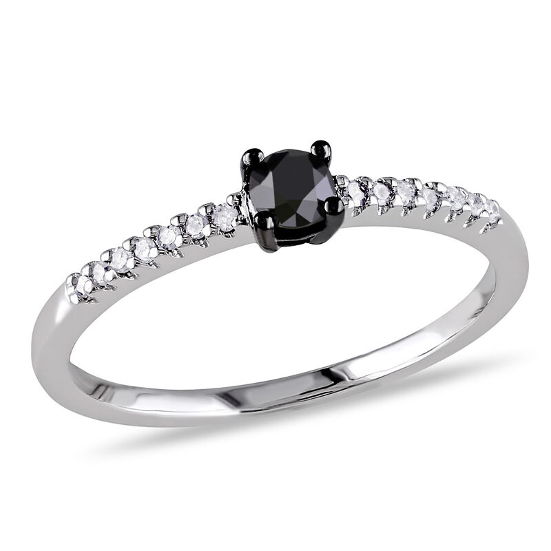 Brilliant-Cut 1/4ctw Black Diamond Engagement Ring in 10k White Gold image number null