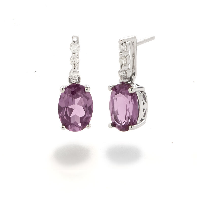 Oval Created Alexandrite & Diamond Drop Earings in 10k White Gold image number null