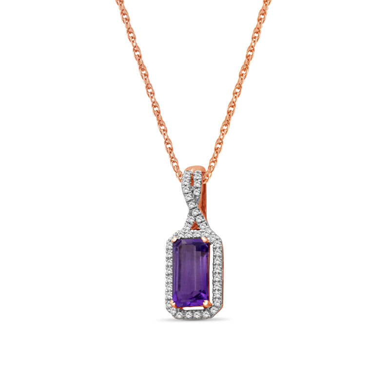 Emerald-Cut Elongated Amethyst & Diamond Pentand in 10k Rose Gold image number null