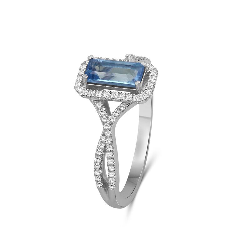 Emerald-Cut Elongated Blue Topaz & Diamond Ring in 10k White Gold image number null