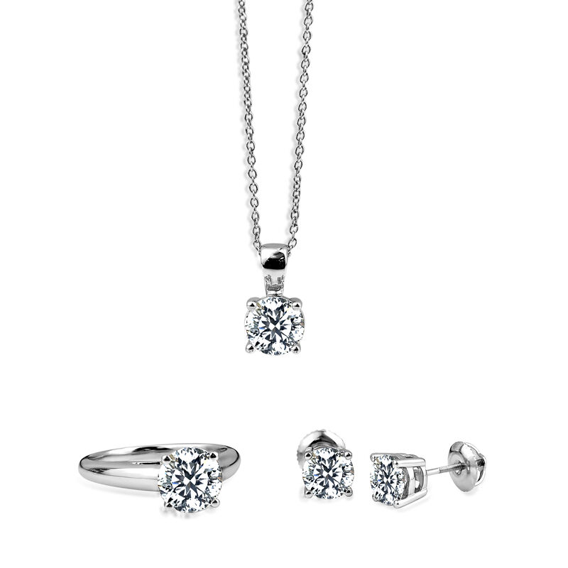 Blossom Cut Round Lab Grown 1ct. Diamond DEF VS Certified Solitaire Pendant in 14k White Gold image number null