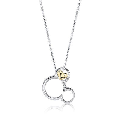 DISNEY© Mickey Mouse & Heart Pendant in Sterling Silver & 10k Gold