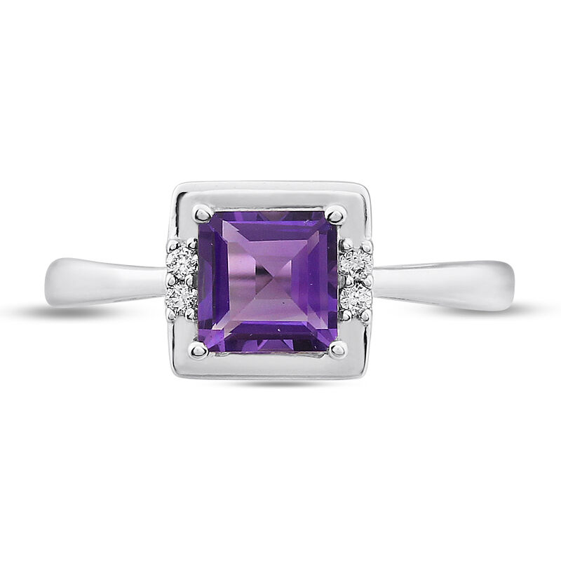 Princess-Cut Amethyst & Diamond Ring in Sterling Silver image number null