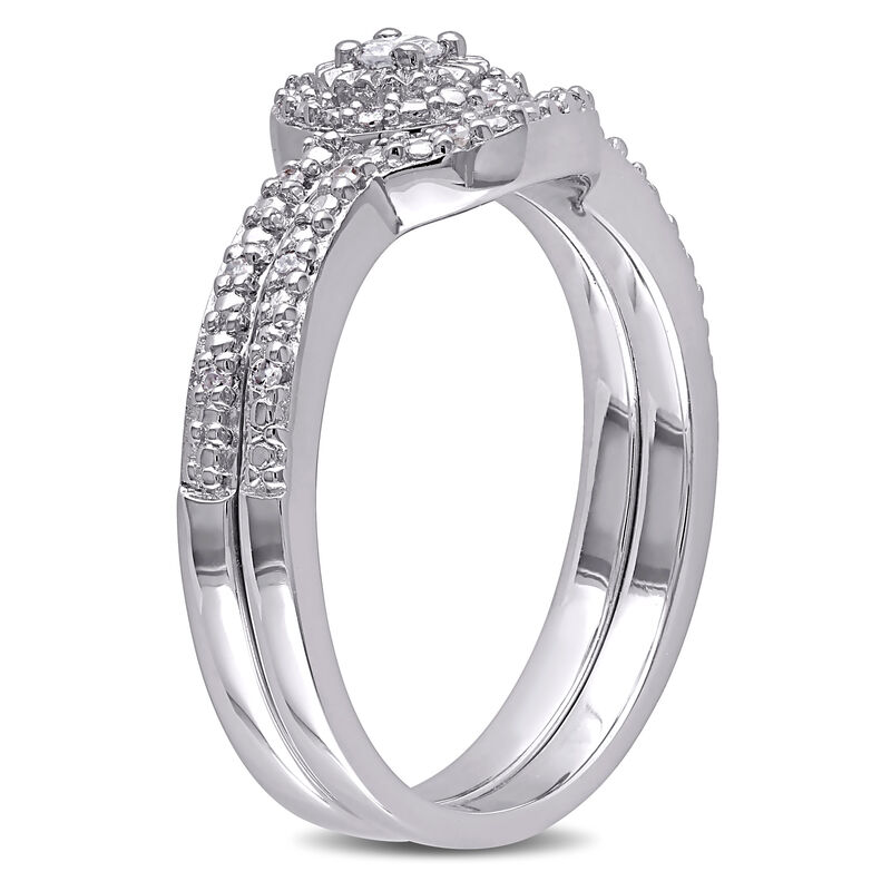 Diamond Halo 1/7ctw. Ring + Band 2-Piece Ring Set in Sterling Silver image number null