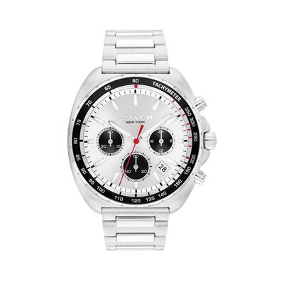 Coach Men's Charter Chrono Silver Dial With Black Tachymetric Bezel  Stainless Steel Bracelet 44mm Watch 14602702