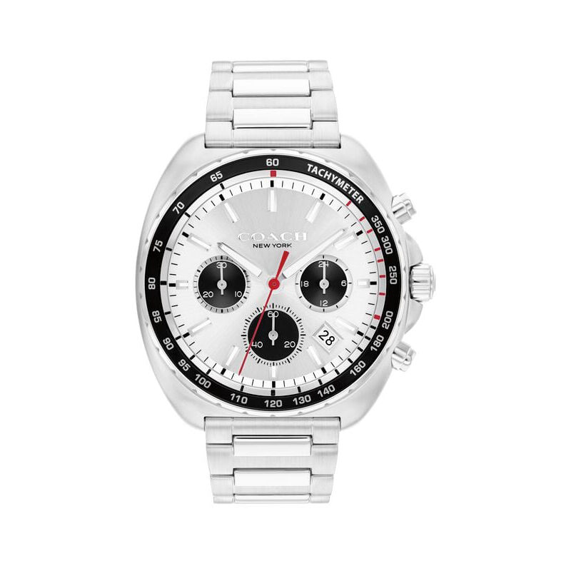 Coach Men's Charter Chrono Silver Dial With Black Tachymetric Bezel  Stainless Steel Bracelet 44mm Watch 14602702 image number null