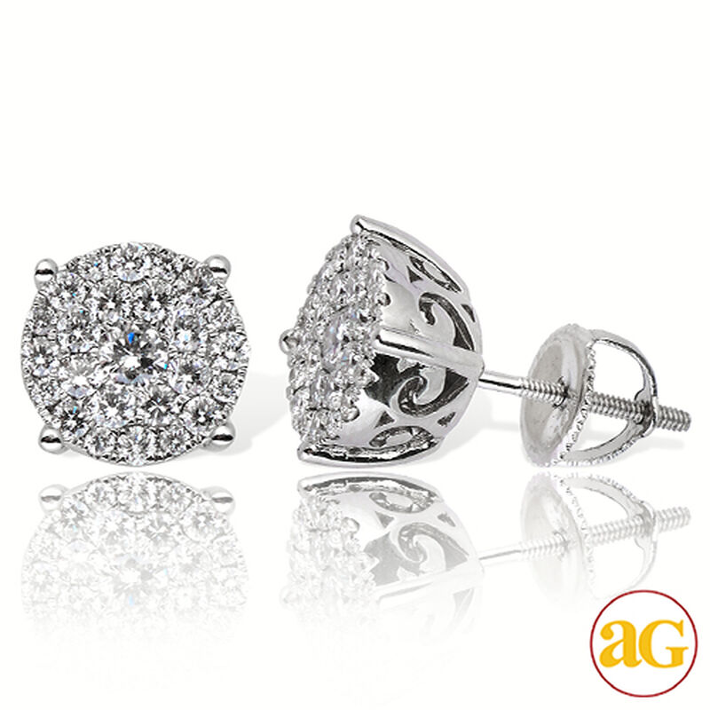 Diamond Round Cluster Stud 1ctw Earrings in 14k White Gold image number null