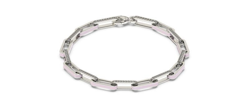 Brilliant-Cut Lab Grown Diamond Pink Ceramic Paperclip Bracelet in Sterling Silver image number null