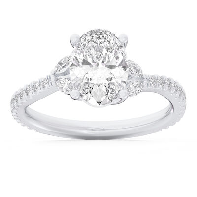 Oval-Cut Lab Grown 2 1/3ctw. Diamond with Marquise & Brilliant-Cut Accents Engagement Ring in 14k White Gold