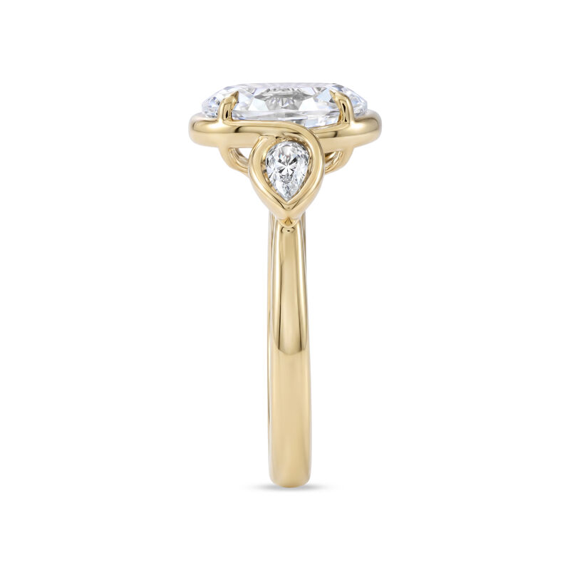 Oval Lab Grown Diamond 3ctw. Bezel Twist Three Stone Engagement Ring in 14k Yellow Gold image number null