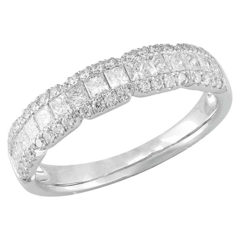 Princess and Round Natural Diamond 3/4ctw. Multi Row Wedding Ring in 14k White Gold image number null