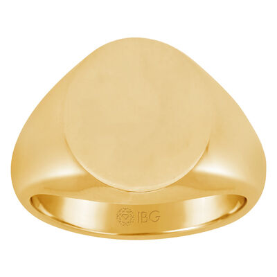 Oval Satin Top Signet Ring 12x12mm in 14k Yellow Gold 
