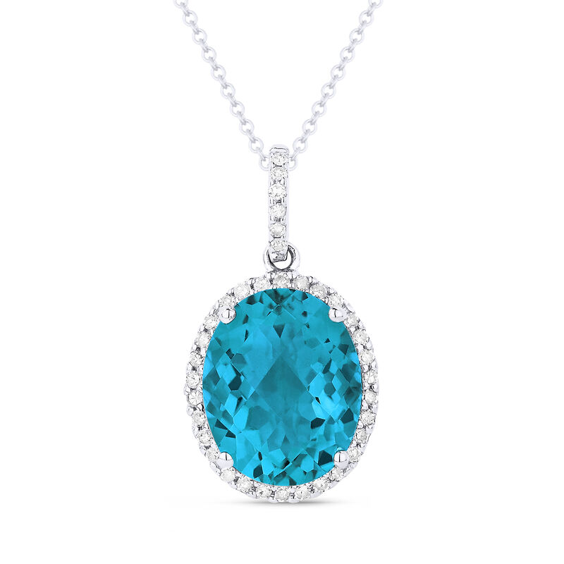 Fiji Blue Created Oval Spinel & Diamond Pendant in 14k White Gold image number null
