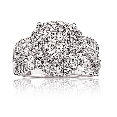 Lucille. Diamond 2ct. Quad Double Halo Pavé Engagement Ring 14k White Gold