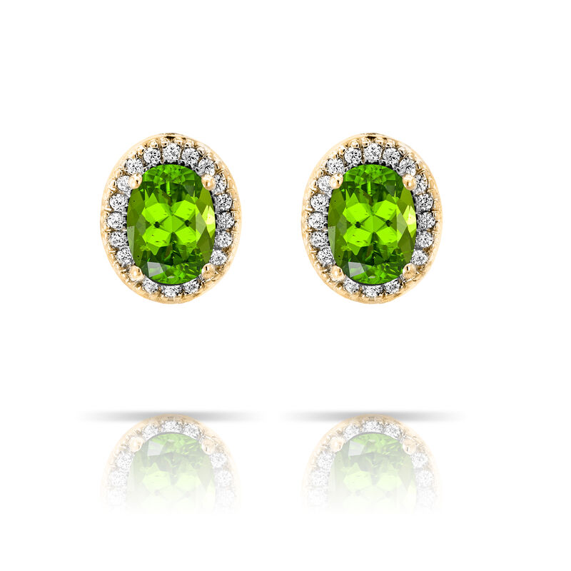 Peridot & Diamond Oval Earrings in 10k Yellow Gold image number null