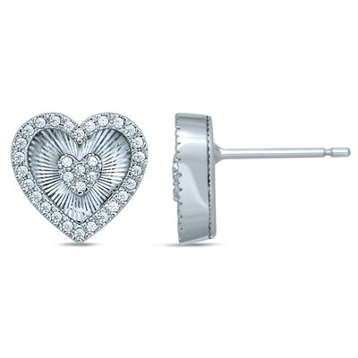 Diamond 1/6ctw. Double Heart Fashion Stud Earrings in 10k White Gold
