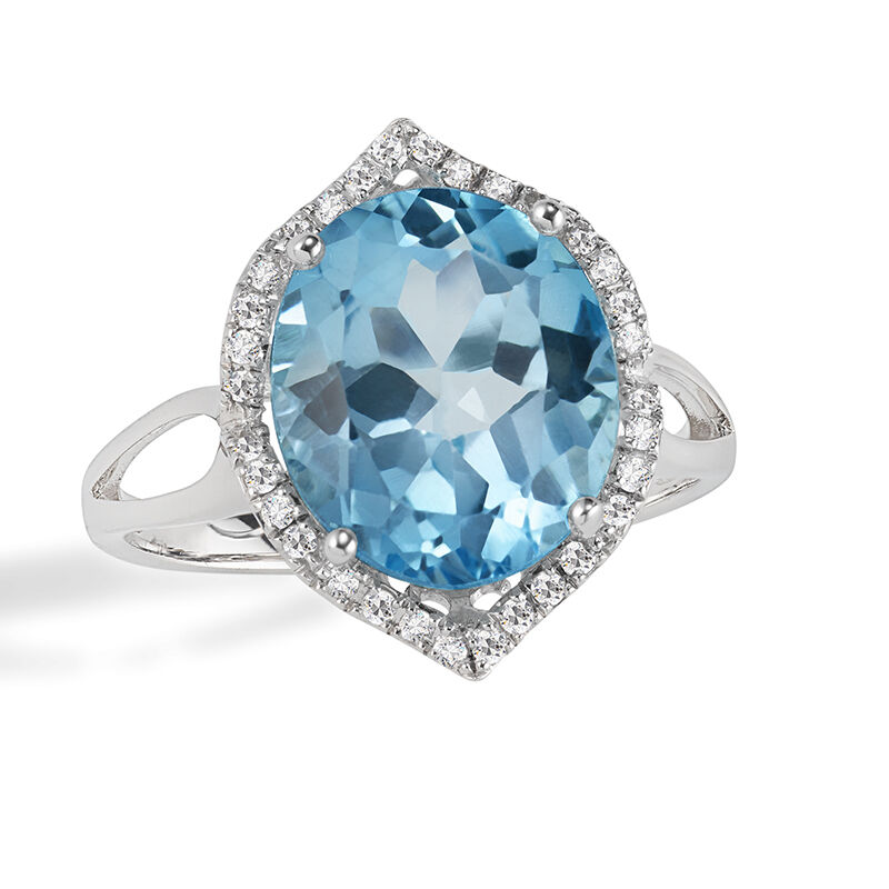 JK Crown® Oval Blue Topaz & Diamond Ring in 14k White Gold image number null
