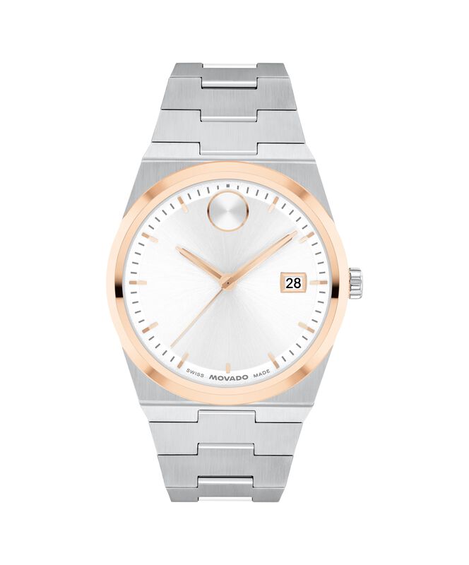Movado Men's Bold Quest Stainless Steel Rose Gold IP White Dial 40mm image number null