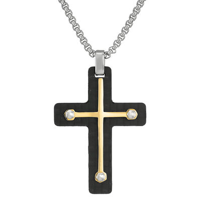 Men's Stainless Steel Carbon Round Box Chain Cross 