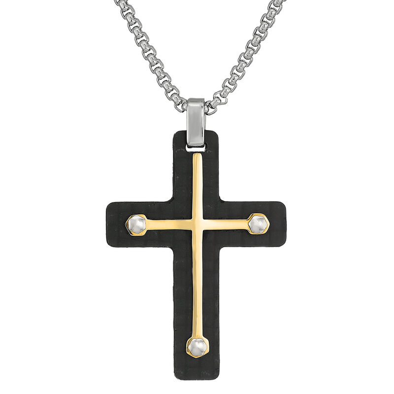 Men's Stainless Steel Carbon Round Box Chain Cross  image number null