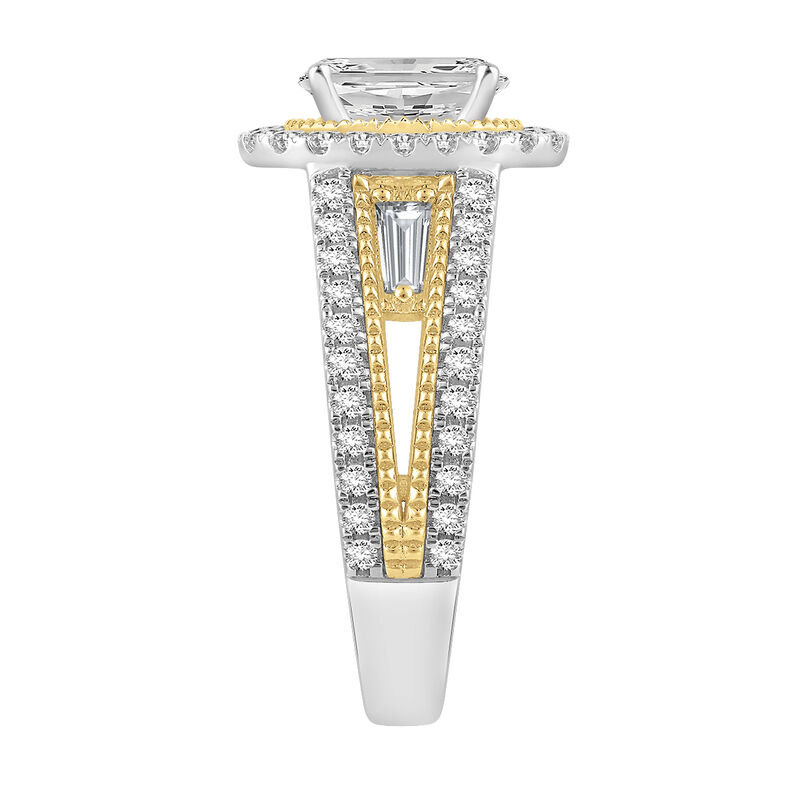 Oval-Cut Lab Grown 1.87ctw. Diamond Multi-Row Halo With Baguette Accents Engagement Ring in 14k Two-Tone Gold image number null