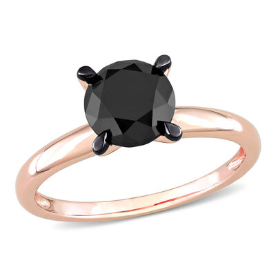  Round-Cut 2ctw. Black Diamond Solitaire Engagement Ring in 14k Rose Gold
