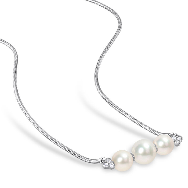 Freshwater Pearl & White Topaz Bar Pendant in Sterling Silver image number null