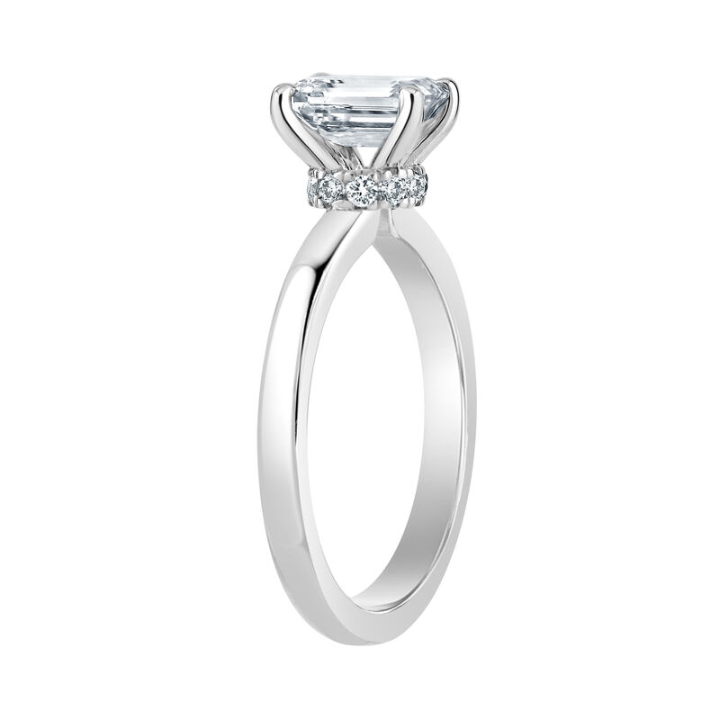 Emerald-Cut Lab Grown 3ct. FG VS Diamond Ribbon Halo Solitaire Engagement Ring in 14k White Gold image number null