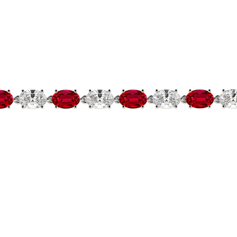 Oval-Cut Created Ruby & Lab Grown Diamond Bracelet in 14k White Gold image number null