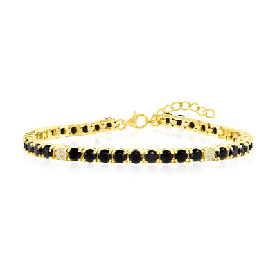 5mm Onyx/Micro Pave Cubic Zirconia 7.5" Tennis Bracelet in Gold Plated Sterling Silver