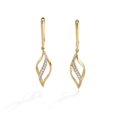 Curved Diamond Drop Earrings in 10k Yellow Gold