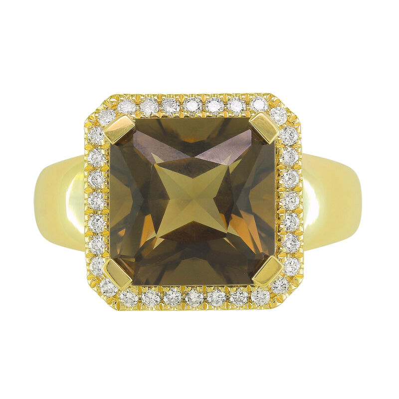 Cushion-Cut Smokey Quartz & Diamond Ring in 10k Yellow Gold image number null